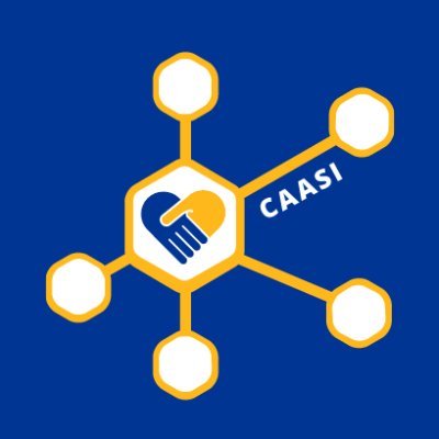 CAASI logo, depicting grasped hands within a network image